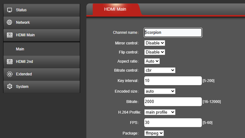 Scorpion settings