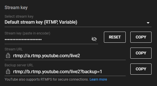 Stream Key and Stream URL