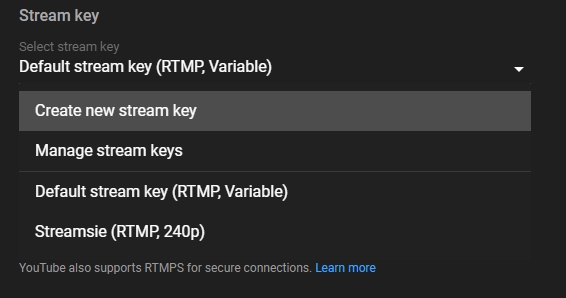 Create new stream key